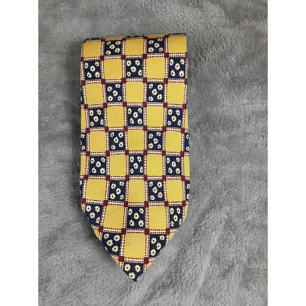 Vintage Jos A. Bank Geometric Retro Tie‎ 60 in 3.5 in Yellow Navy Burgundy